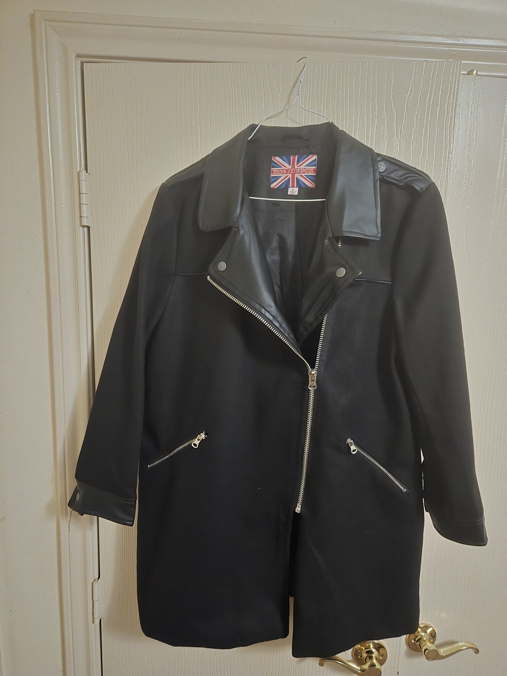 Miss London Black Moto-Style Trench Coat